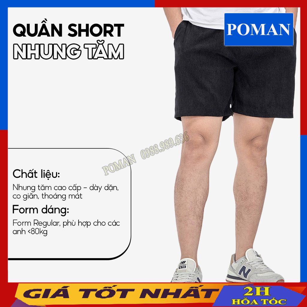 Quần đùi nam nhung tăm form unisex chất mát mẻ, Quần short nam mặc nhà trẻ trung co dãn 4 chiều QD06 - POMAN