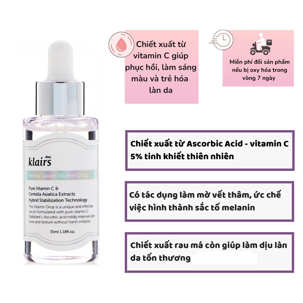 Tinh Chất Serum Vitamin C Klairs MOON21 Freshly Juiced Vitamin Drop 35ml Mờ Thâm Mụn Dưỡng Trắng Trẻ Hóa Da