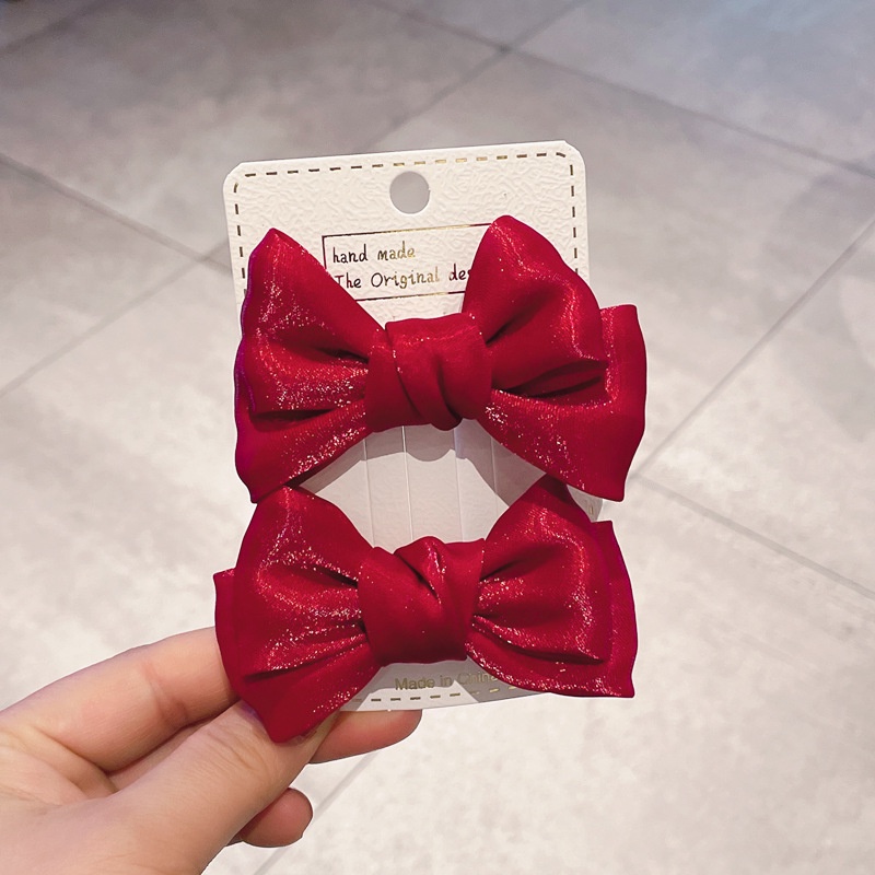 Set 2 Kẹp Tóc Nơ Vải Satin Trơn Thời Trang Hàn Quốc Đáng Yêu Dành Cho Bé Gái