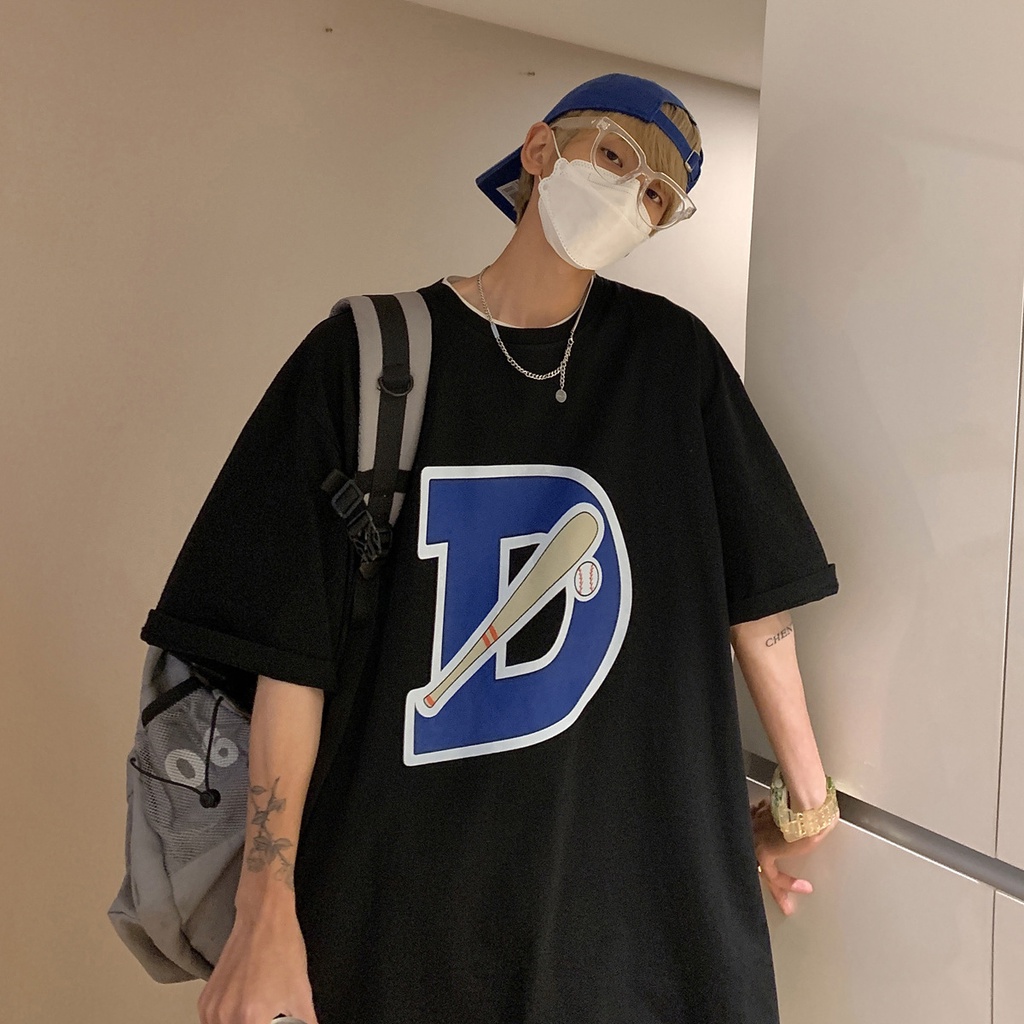 Áo cotton khô 3158 áo phông chữ D gậy bóng chày tay lỡ form rộng Unisex