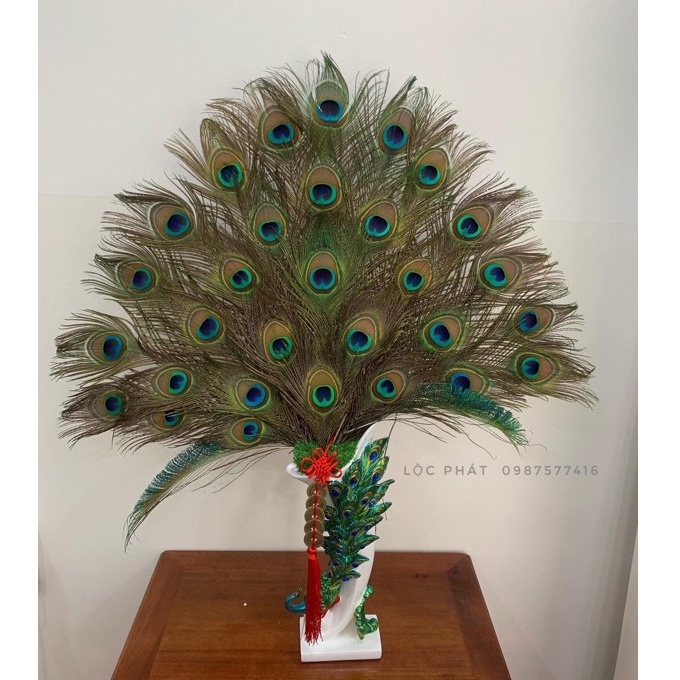Bình lông công Lộc phát trang trí chất liệu composite cao 38cm