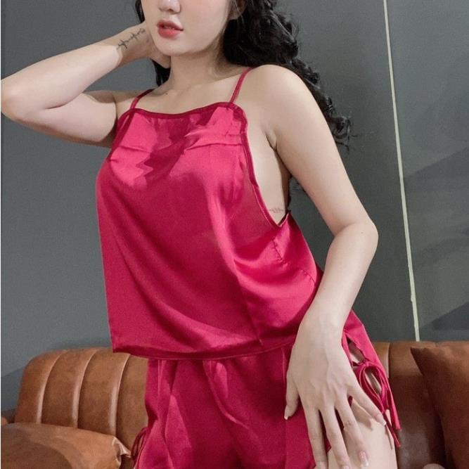 Set Đồ Nữ, Bộ Mặc Nhà 2 Dây Hở Lưng Sexy – Đồ Mặc Nhà Lụa Satin Quần Đùi  Cột Dây Siêu Xinh Bigsize