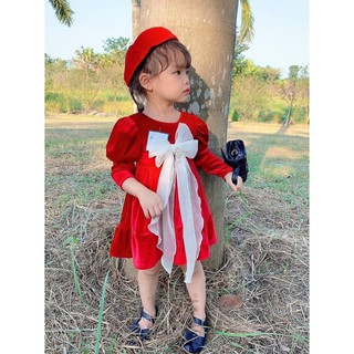 Váy nhung nơ cho bé gái mặc Noel