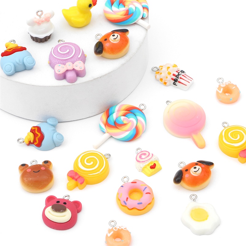 Mặt charm hình nấm / chó / ong / kem / vòng tay bằng nhựa resin dùng để làm vòng tay thủ công