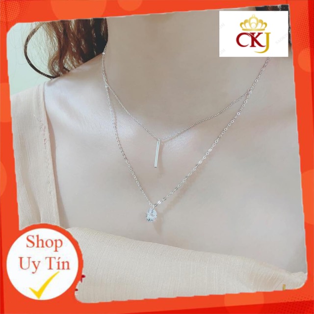 Dây chuyền bạc đôi choker thanh đá -Bạc CKJ sáng đẹp, kèm bảo hành