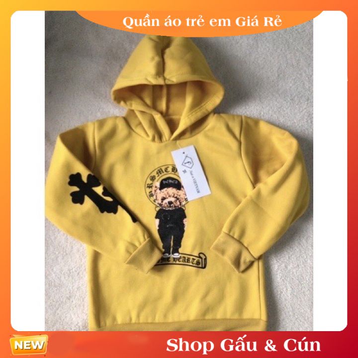 Bộ quần áo nỉ bông cho bé trai bé trai có mũ kiểu dáng hoodie in hình gấu cho bé 18-33kg