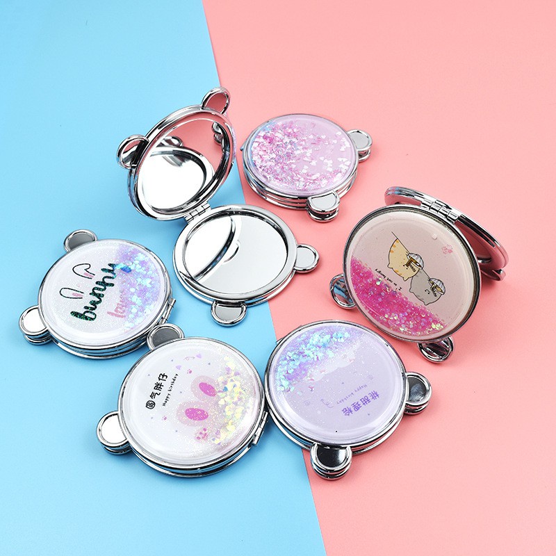 Gương trang điểm mini, gương nhũ tròn nhũ kim tuyến 2 mặt
