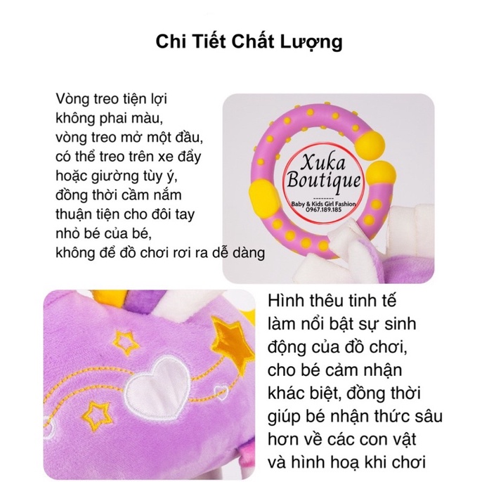 Thú Bông Treo Nôi Cũi Xe Đẩy Cho Bé, Búp Bê Ngựa Bay Màu Tím Size Lớn 43x19cm Cho Bé 0-3 tuổi