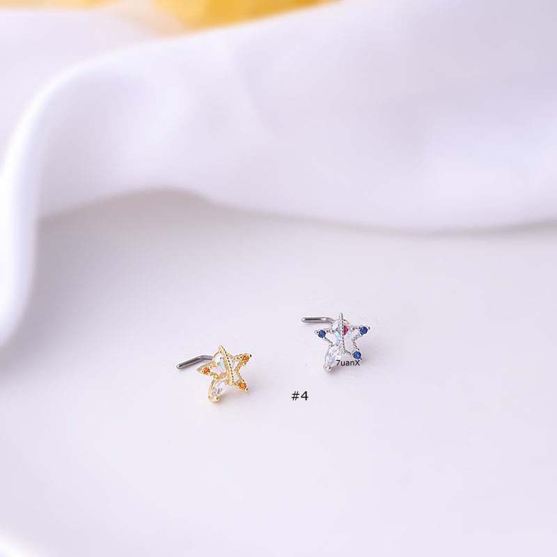 1 Khuyên Mũi Inox Hình Chữ L Đính Đá Nhiều Màu Sắc 20G