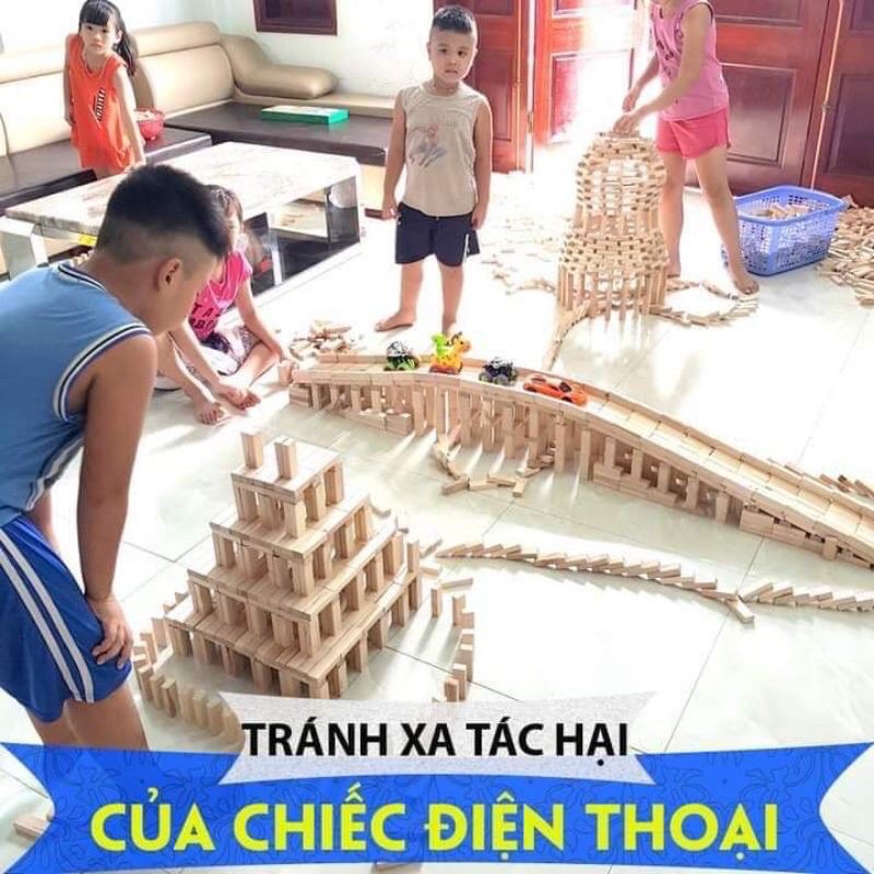 Bộ 200 thanh gỗ bạch dương cho bé xếp hình, rút gỗ domino