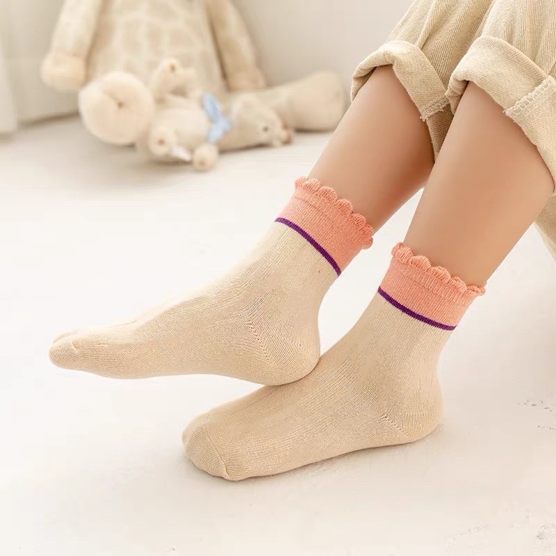 BÁN SỈ COMBO 10 ĐÔI TẤT CAO CỔ VIỀN BÈO BÉ GÁI