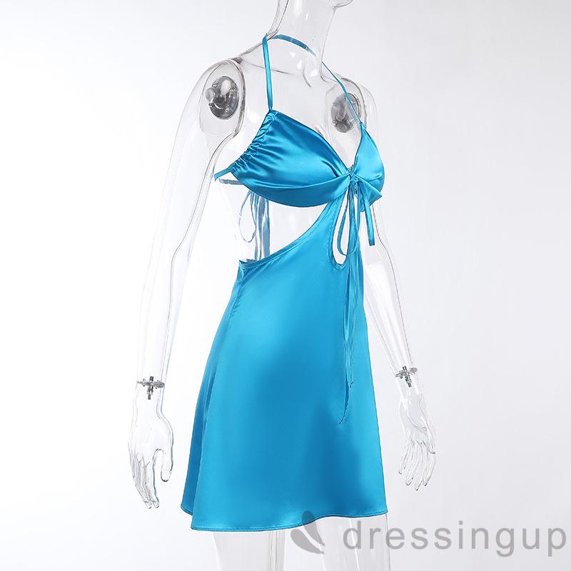 Đầm Chữ A Cổ V Hở Lưng Màu Trơn Thời Trang Cho Nữ