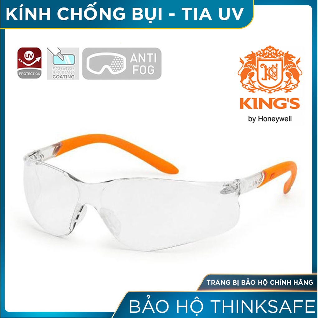 Kính bảo hộ King's Thinksafe, kính trắng chống bụi đi đường, che mặt đa năng, chống tia uv, nhập khẩu chính hãng KY2221