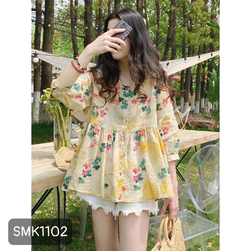 SMK1102-ÁO BBDOLL HOA VÀNG TAY PHỒNG