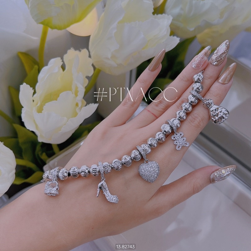 Lắc tay, vòng tay bi xi bạch kim phối charm tòn ten .PTNACC.