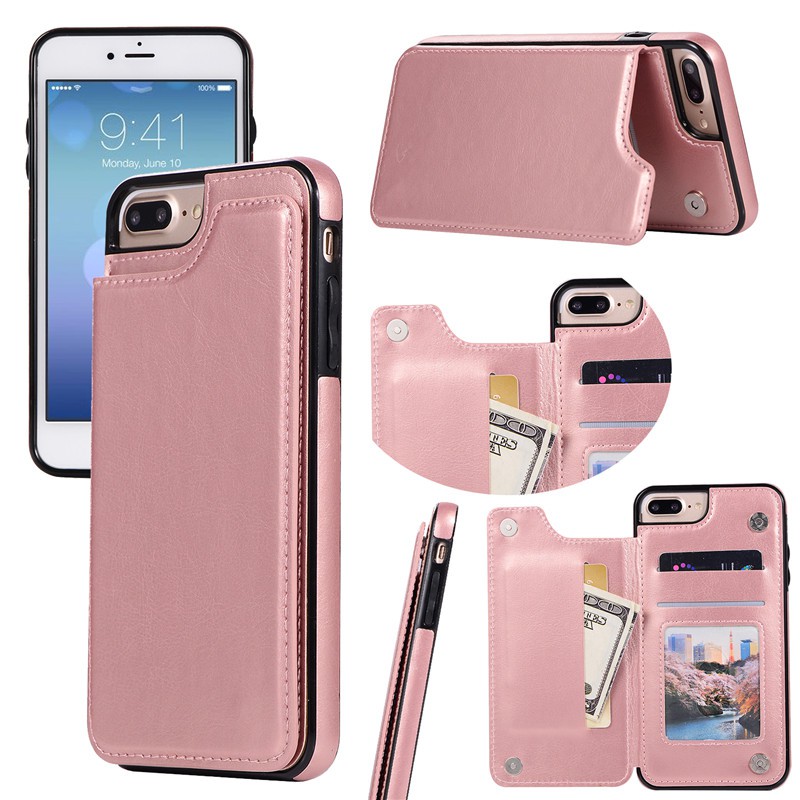 Ốp điện thoại bằng da tích hợp ví gập đựng thẻ màu trơn dành cho iPhone 5/5S/6/6S/6+/6S+/7/8/7+/8+ | BigBuy360 - bigbuy360.vn
