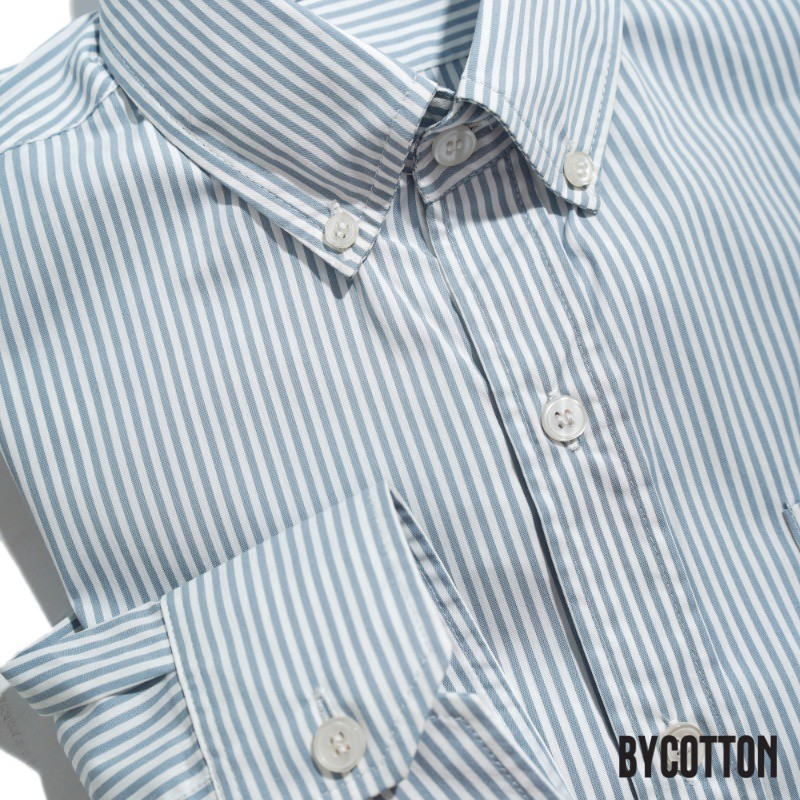 Áo Sơ Mi Dài Tay Phối Sọc BYCOTTON Small Stripes Blue Oxford Shirt