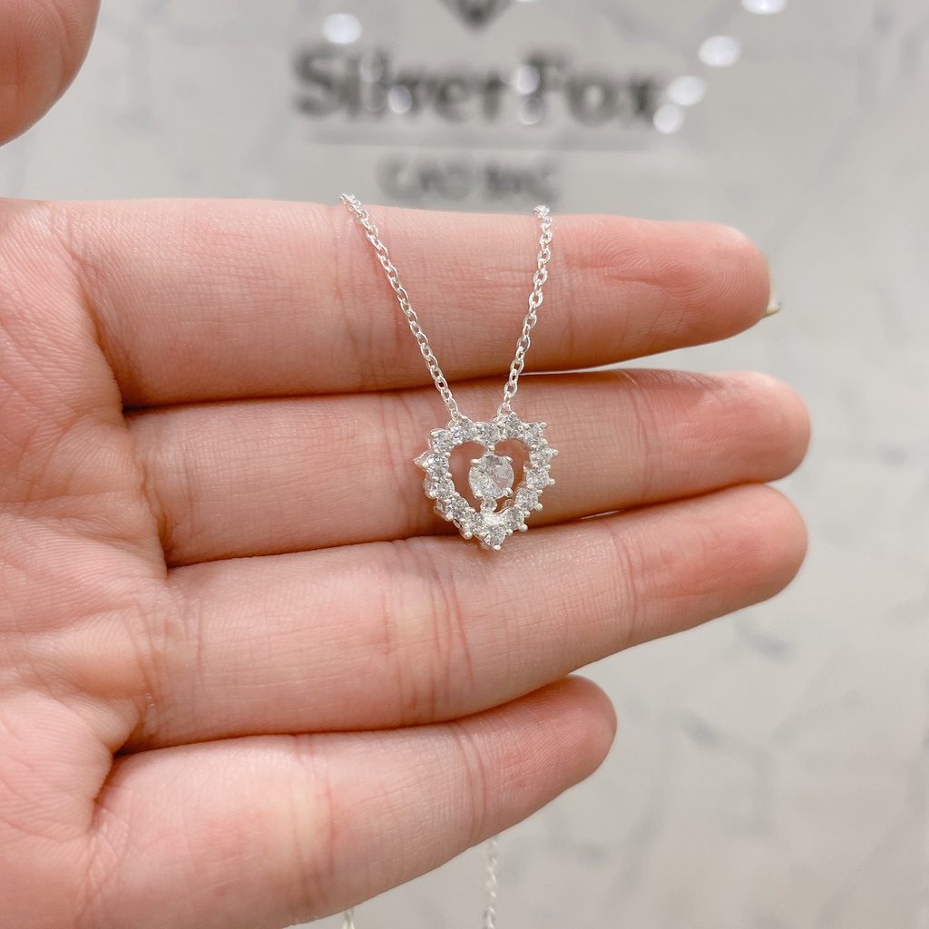 Dây Chuyền Bạc Ta Cao Cấp CaoBac Silver Tim Ổ Đá Giữa Cạnh Đính Đá Lấp Lánh Làm Quà Tặng Sang Chảnh Cho Bạn Gái