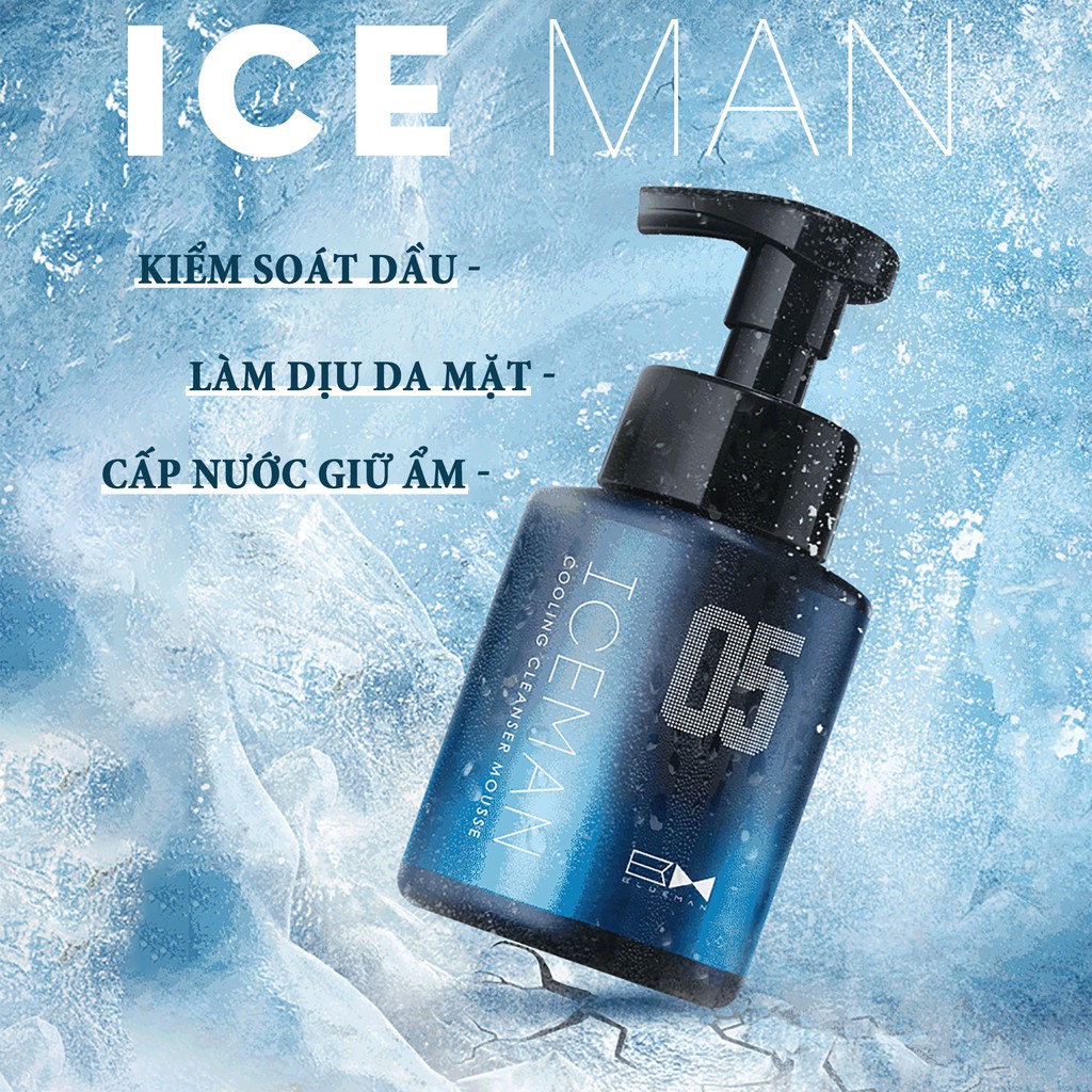 Bọt Rửa Mặt Cho Nam Giới Iceman BLUEMAN, Ngừa Mụn &amp; Làm Sáng Da ZL56