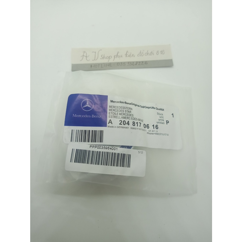 Logo nắp capo đầu xe ô tô Mercedes màu xanh