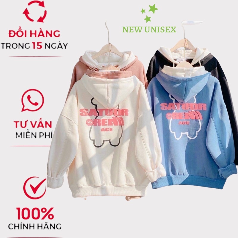 áo hoodies nữ nỉ ngoại in nổi đẹp hình logô hoạt hình phối 2 nón siêu cute