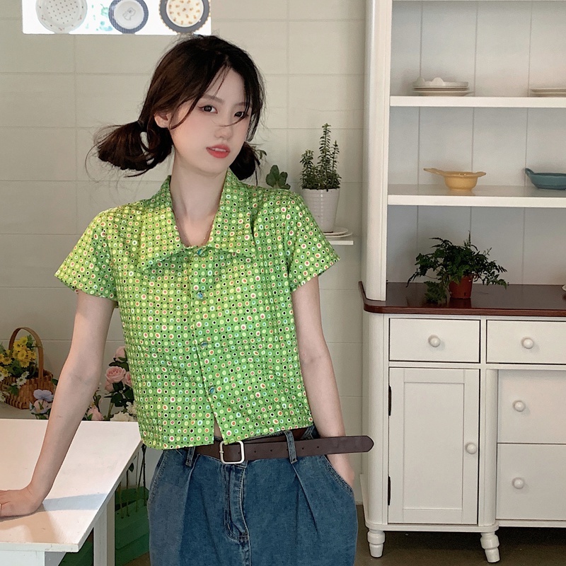 Áo Sơ Mi Mỏng Ngắn Tay In Họa Tiết retro Thời Trang Hàn Quốc Cho Nữ