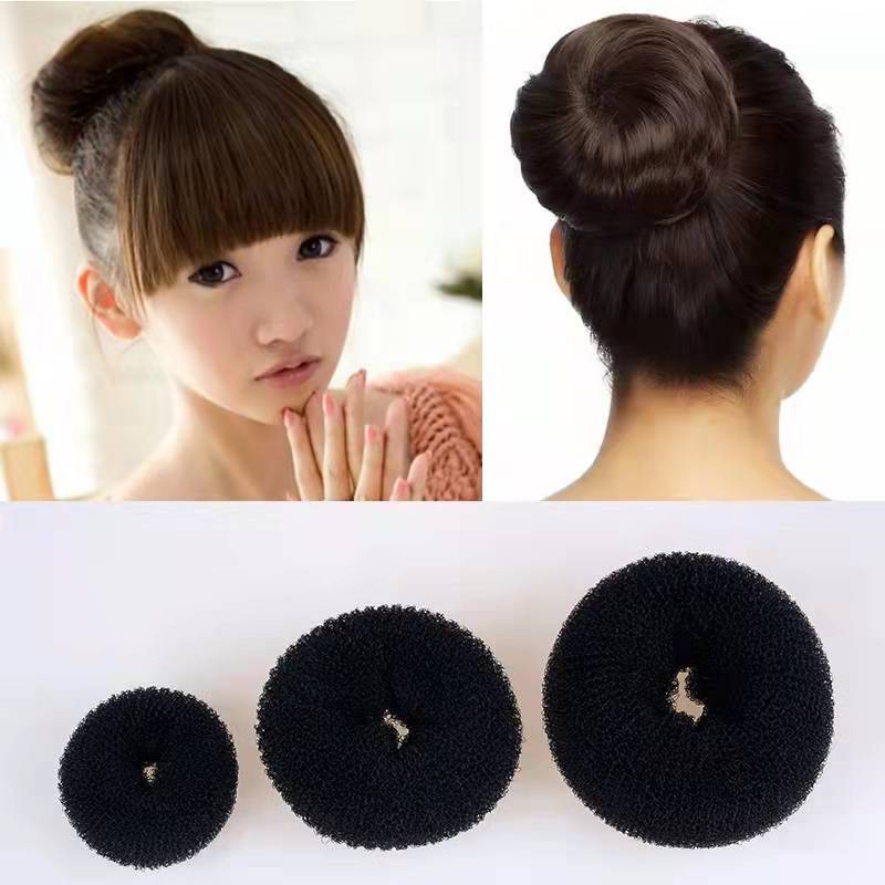 Dây Cột Tóc Hình Bánh Donut / Bông Hoa Màu Đen Đơn Giản Phong Cách Hàn Quốc