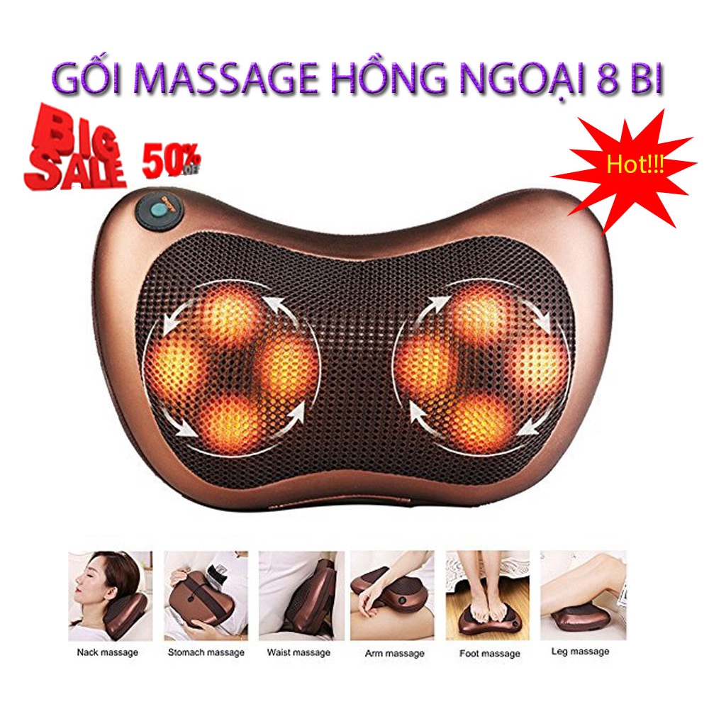 Gối Massage Hồng Ngoại 8 Bi 2 Chiều Cao Cấp - Gối Mát Xa Cổ Vai Gáy Chính Hãng Công Nghệ Nhật Bản ( Không hộp )