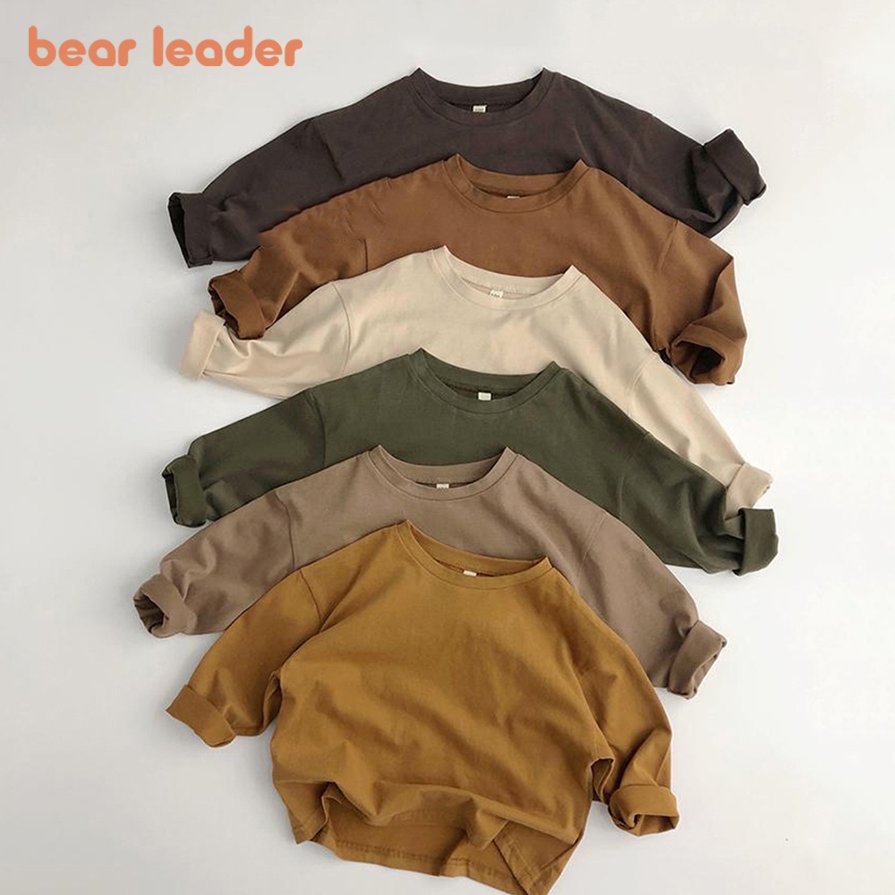 BEAR LEADER Áo Thun Cotton Tay Dài Phong Cách Hàn Quốc Thời Trang Xuân Thu Mới Cho Bé Trai 1-5 Tuổi