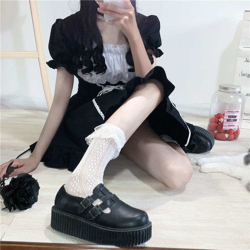 Đầm lolita tay phồng ôm eo dáng xòe màu đen thời trang Nhật Bản cho nữ | BigBuy360 - bigbuy360.vn