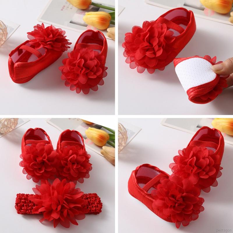 Giày công chúa đế mềm chống trượt + băng đô dễ thương thời trang cho bé gái sơ sinh