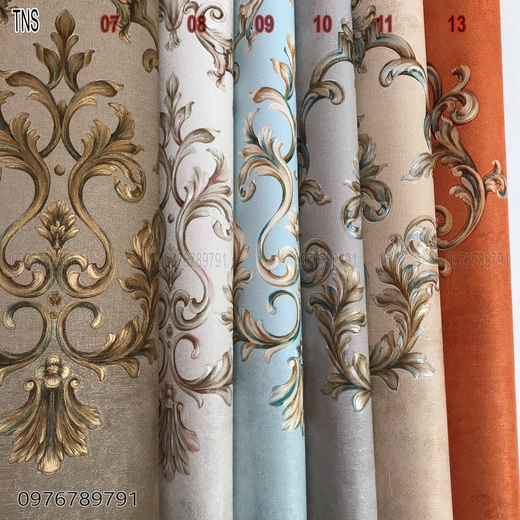 Giấy Dán Tường Hoa Văn Cổ Điển To Cho Phòng Ngủ, Phòng Khách, Lụa Dán Keo Sữa Ngoài, Khổ 10m x 53 cm, Nhiều Màu Lựa Chọn
