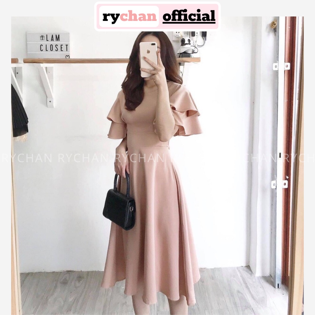 [ẢNH THẬT CUỐI] Đầm Xòe Trơn Tay Bèo Cổ Tròn Tôn Dáng Sang Trọng Ba Màu Nude Mint Đỏ - DX758