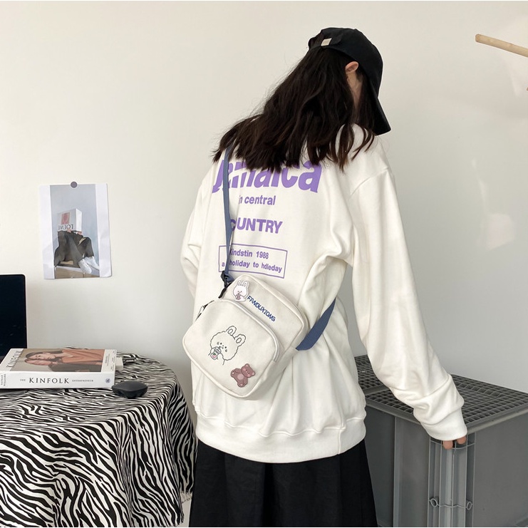 Túi chéo nữ mini vải canvas gấu thỏ trà sữa cute thời trang teen giá rẻ