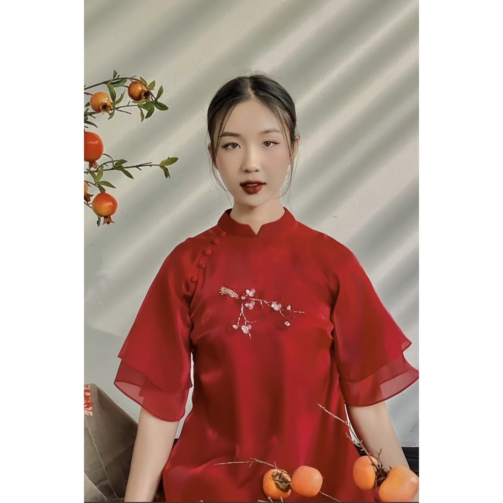 , Áo Dài  Cách Tân Voon Tơ Óng  4 Tà May Sẵn