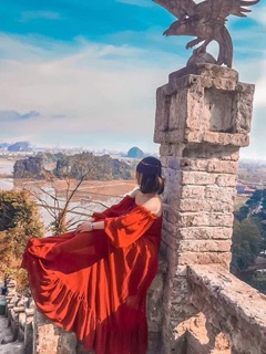 đầm maxi đỏ nhún tùng xoè