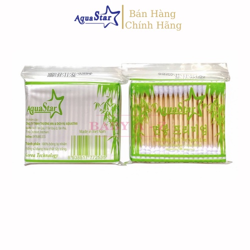 Tăm Bông Ngoái Tai Aquarstar Bịch Trúc 100c Tăm Bông Trang Điểm Người Lớn Cao Cấp 2 Đầu Tròn Và Xoắn