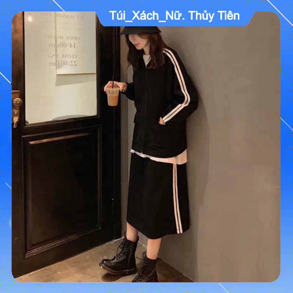 (Giá Gốc) SET VÁY ÁO KHOÁC THỂ THAO 2 SỌC ULZZANG - (Sp sẵn) -👗TTshop👑