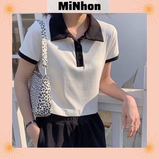 Áo Croptop cổ bẻ phối cổ CN-minhon