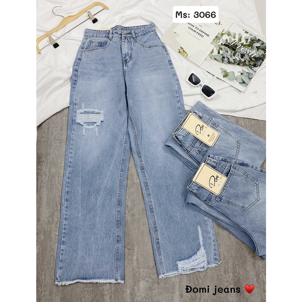 Quần Jean Baggy Ống Rộng Phối Rách Sành Điểu Cá Tính Dễ Thương. Hot Teen.
