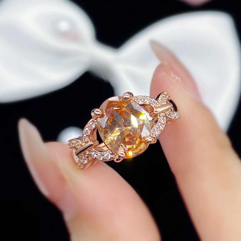 Nhẫn đính hôn bằng thép titan màu vàng hồng đính đá pha lê giả sang trọng cho nữ