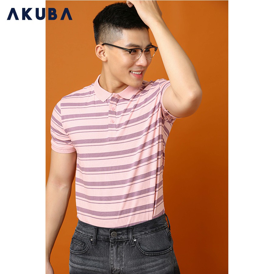 [Mã FASHIONMALLT4 giảm 15% tối đa 30K đơn 150k] Áo Thun Nam Có Cổ Polo Sọc Ngang AKUBA 029038