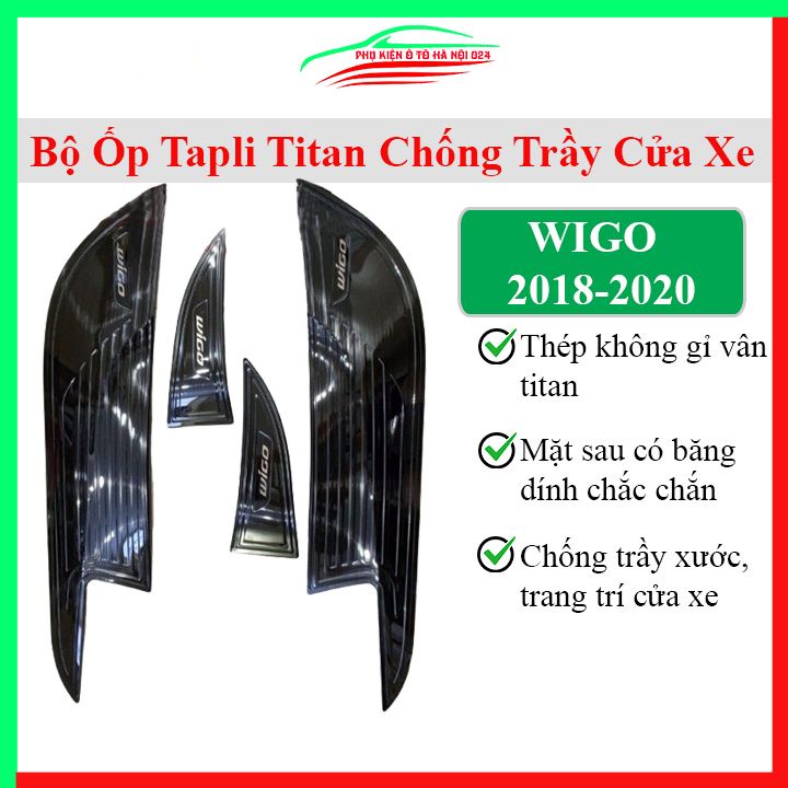 Bộ ốp tapli Wigo 2018-2022 vân titan chống xước va đập khi mở cửa và làm đẹp xe