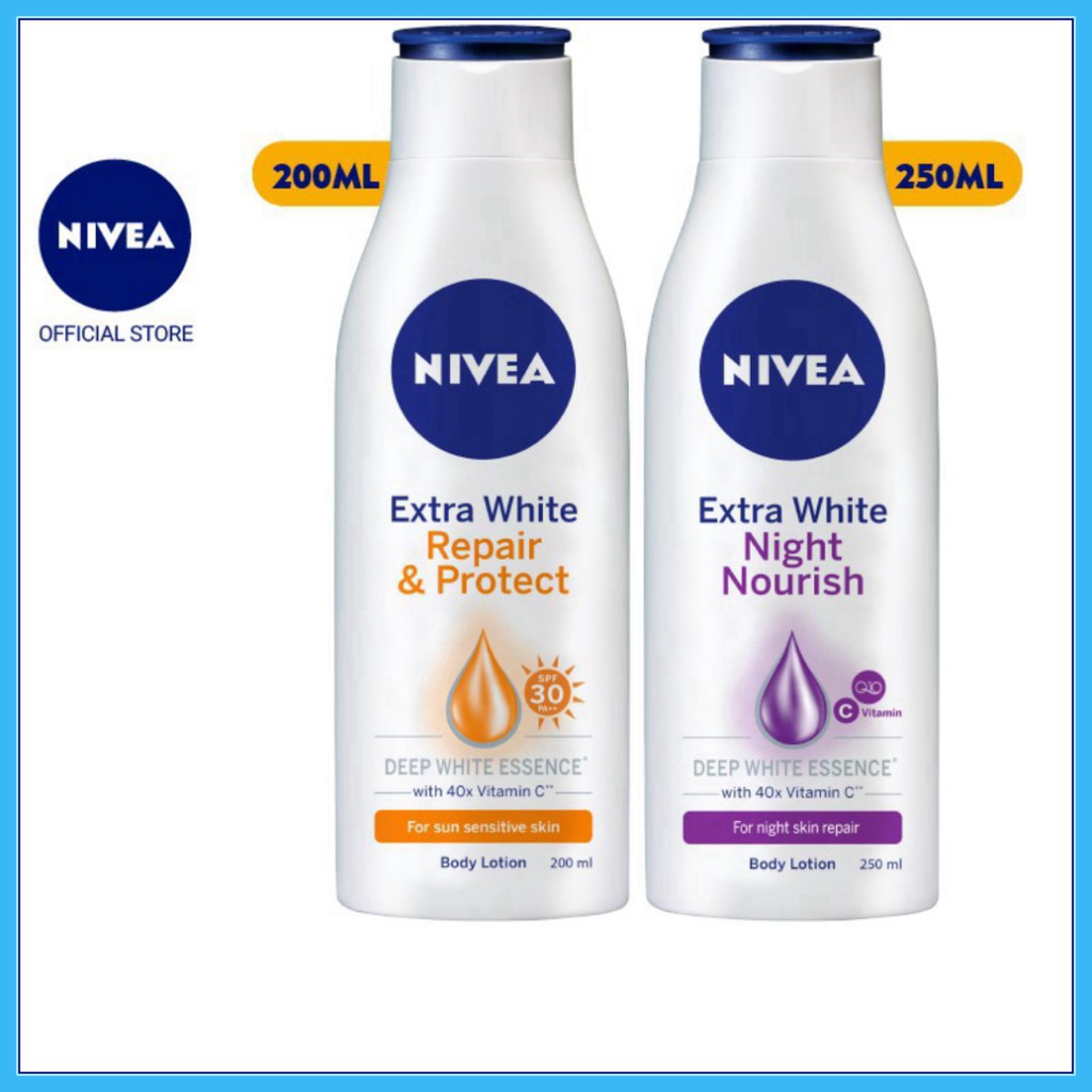 Bộ đôi NIVEA Sữa dưỡng thể dưỡng trắng ban ngày (200ml) ban đêm (250ml)