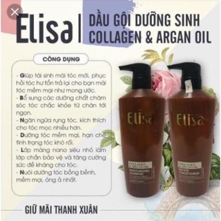 Bộ dầu gội và dầu xả elisa argan collagen phục hồi mềm mượt 500ml-800ml
