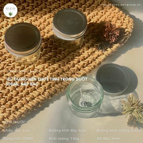 Cốc đựng nến thơm 100ml nắp bạc - Hũ thuỷ tinh trong suốt