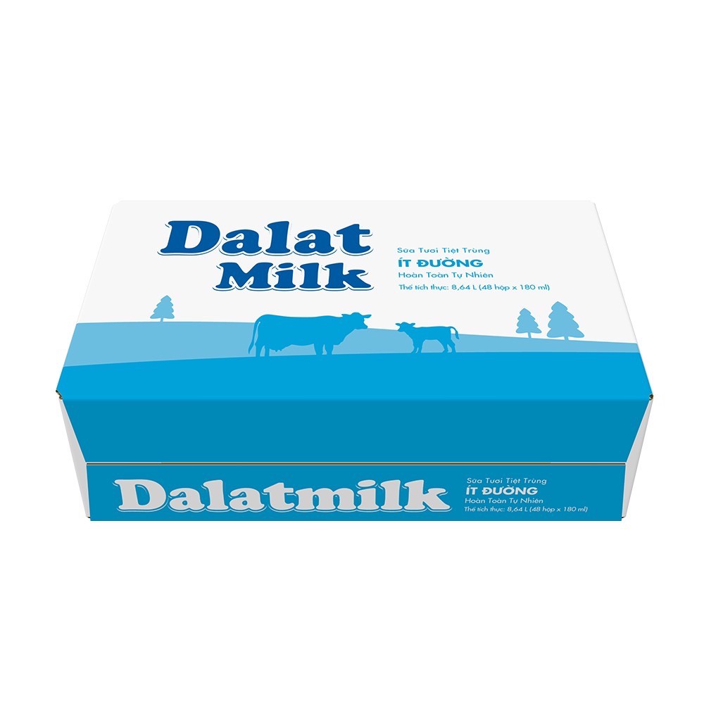 Thùng 48 hộp sữa tươi tiệt trùng ít đường Dalat Milk 180ml/ hộp &quot;GIÁ BÁN ĐÃ TRỪ KHUYẾN MÃI&quot;