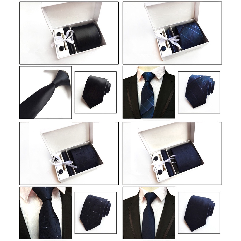 Set khuy măng sét và kẹp cà vạt EFAN họa tiết sọc caro độc đáo