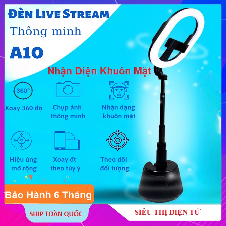 Đèn Led A10 Livestream, Loại Thông Minh, Tự Nhận Diện Khuôn Mặt Chủ Nhân, Kẹp Điện Thoại - Chuyên Chụp Ảnh - Quay Video
