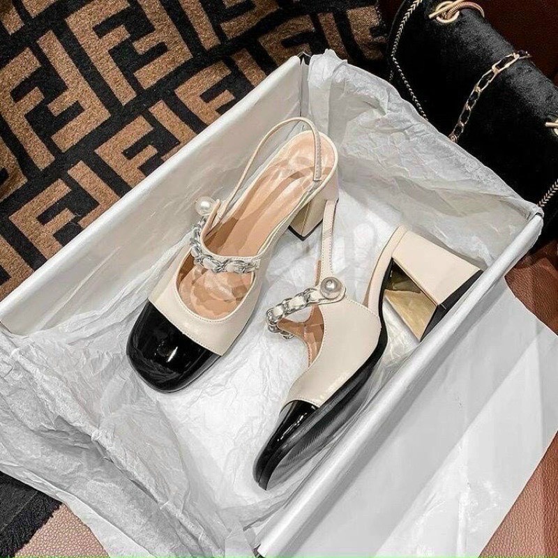 Giày cao gót bít mũi quai xích ngọc, sandal bít mũi quai xích ngọc Chị Đẹp Store mã 9238